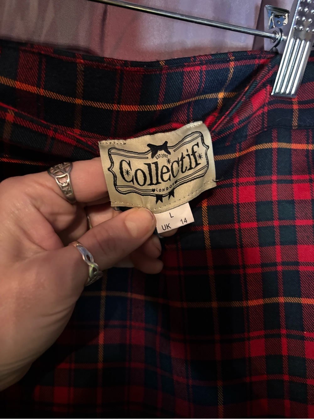 Collectif London Red, Navy, Green Plaid Pencil Skirt Pinup Retro Size 10 - Picture 6 of 9